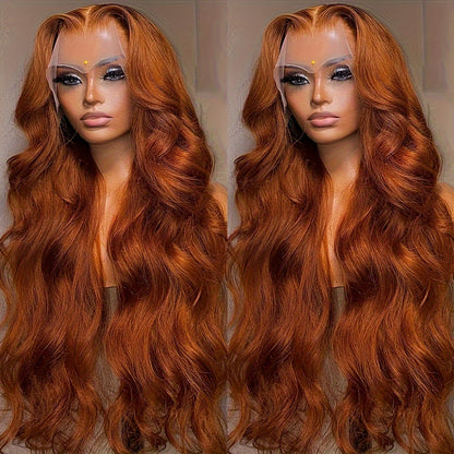 Lace Front Wig Ginger Orange 13x4 Body Wave Synthetic Wig Preplucked Baby Hair Glueless Loose Wavy Natural Hairline Women Daily Wear Party 24 32 Inch
