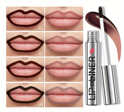 Lip Liner & Lip Stain 2-in-1 Pen Set of 4 — Waterproof Smudge-Proof Matte Lip Tattoo with Natural Acid Formula, Long-Lasting Transfer-Resistant Lip Makeup in 4 Colors