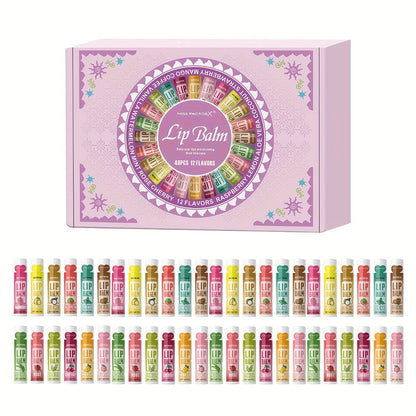 Lip Balm Gift Set 48pcs MISS FACTORX - Moisturizing Lip Butter with Glycerin, Hypoallergenic Natural Finish for All Skin Types, Unisex Adult Lip Care Collection, Valentine's Mother's Day Gift