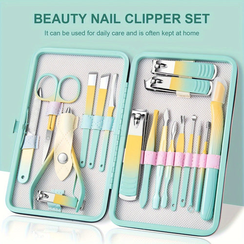 Nail Clipper Set 18 In 1 Professional Manicure Pedicure Kit with Toe Nail Clippers Nail File Cuticle Pusher Portable Travel Case Personal Care Tools Beauty Gift Set for Men Women Family