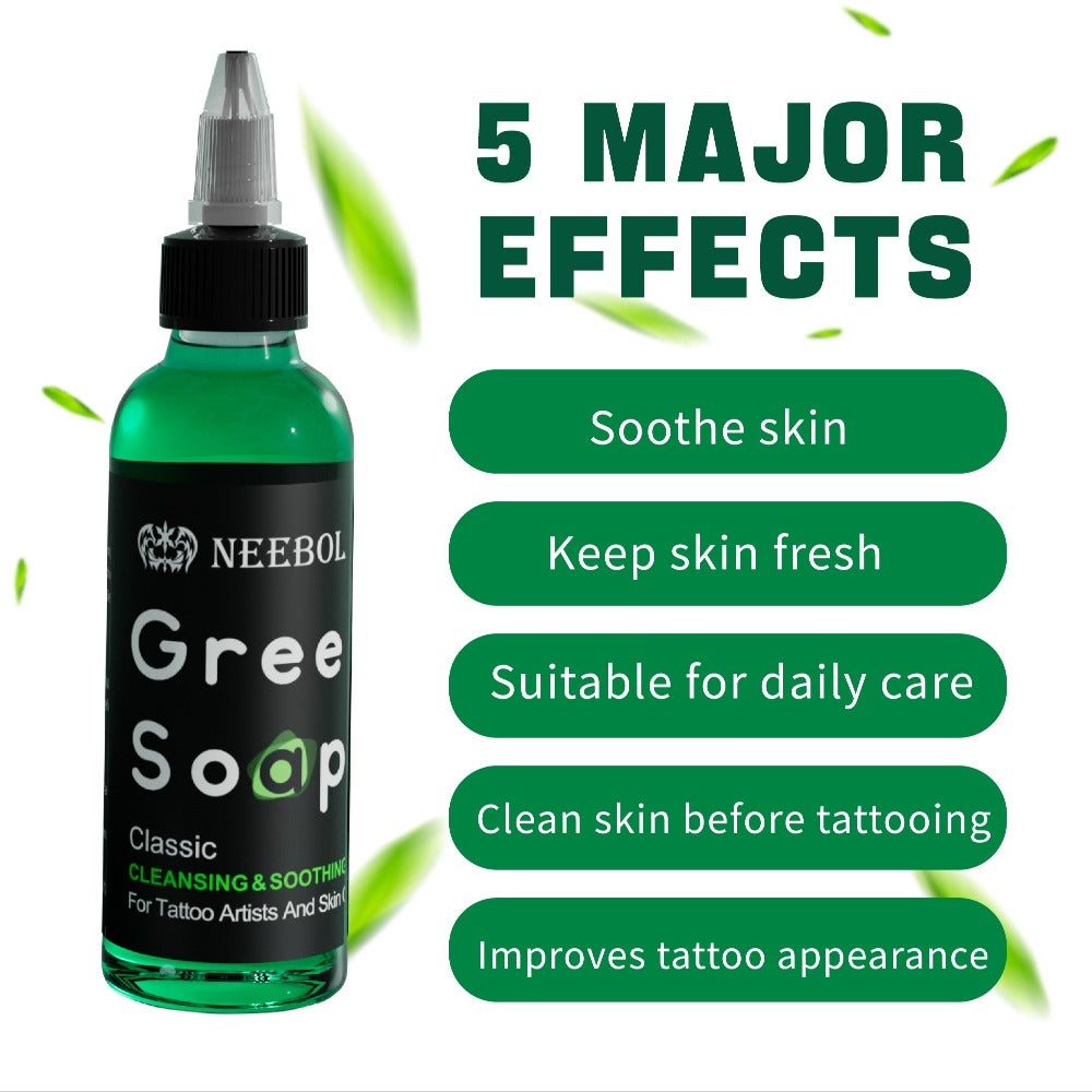 Neebol Green Soap Tattoo Cleaning Solution for Skin Prep Before And After Tattooing, Tattoo Kit, 8.5Oz Tattoo Soap with Squeeze Bottle, Moisturizing Tattoo Balm Cream for Vibrant Color, Tattoo Wipes Cleansing Cloth