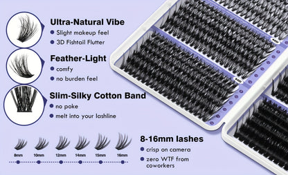 Premade Lash Clusters 708Pcs Mixed Length 30D-100D Wispy Volume Kit – Natural Fluffy DIY Lash Extensions with Bond Seal & Applicator for Everyday, Party, Travel & Event Looks
