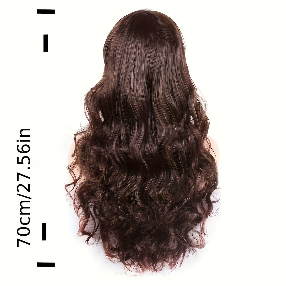 Headband Wig Curly Hair 28 Inch Long Wavy Wig for Women Big Wave Dark Brown Black Synthetic Heat Resistant Fluffy Party Wig Pompadour Style
