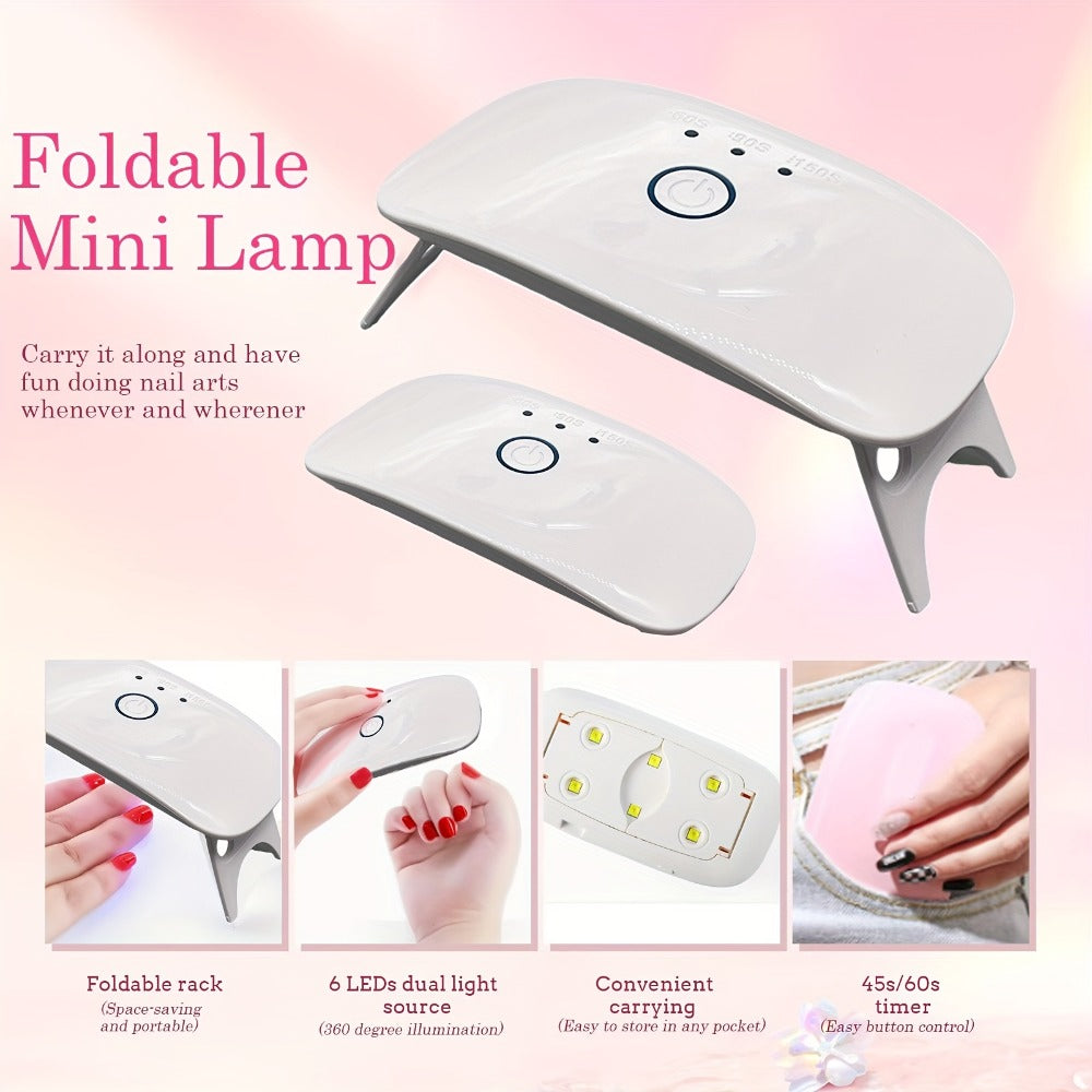 Polymer Gel Nail Extension Kit - 6 Colors with Nail Art Additions, Starter Kit, Mini Light, Use at Home, Including Nail Gel And More, USB Powered, Gel Nail Supplies, Easy to Operate, Slip Solution for Beginners