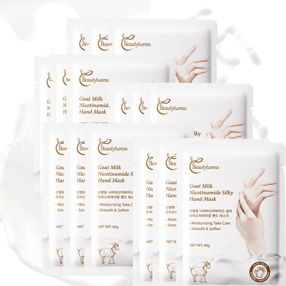 Goat Milk & Nicotinamide Hand Masks - 20 Pairs, Hypoallergenic, Moisturizing, Glycerin-Infused, Unscented, for Smooth & Soft Hands