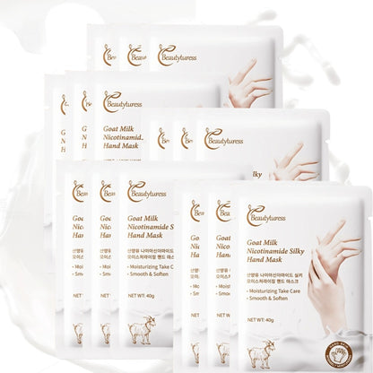 Moisturizing Hand Mask Gloves 20 Pairs with Niacinamide, Goat Milk & Glycerin | Brightening Deep Hydration Spa Treatment for Dry Rough Cracked Hands | Hypoallergenic Fragrance-Free Bulk Gift for Women