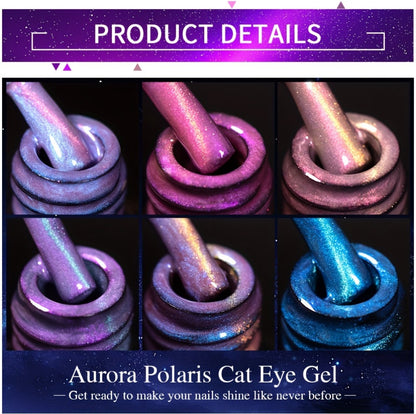 Cat Eye Gel Nail Polish 6Pcs Set Aurora Magnetic 9D Glitter Pearl Shell Effect Semi-Permanent Soak-Off UV LED Gel Varnish Nail Art Kit for Home Salon Manicure Gift for Women