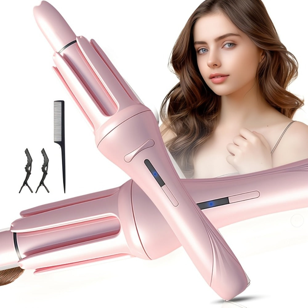 Automatic Curling Iron, One-Touch Automatic Curling, 4 Temperature Settings And 3 Timer Options, Anti-Scald/Anti-Tangle Technology, 360° Rotating Curling Wand, with Comb And Clamp - Ionic Curling Iron for Salon-Quality Waves, Father'S Day Gifts