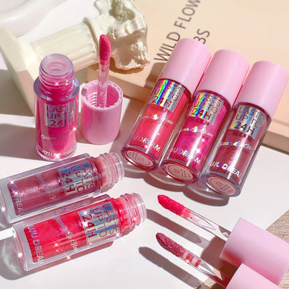 Lip Gloss & Lip Stain Set — Waterproof 24H Long-Lasting, Glitter Shine, Moisturizing Lip Oil, Berry Coral Pink Red Shades, High-Impact Color for Festivals & Everyday Glam