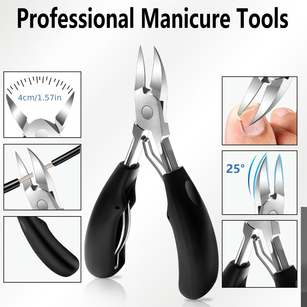 7pcs Heavy-Duty Toenail Clipper Set for Seniors - Angled and Curved Blades, Splash Guard, Long Handle, Includes Nail File, Professional Pedicure Tool Kit, Nail Clippers