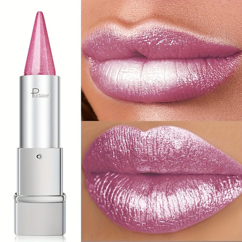 Pearlescent Metallic Lipstick Waterproof 24H Long-Lasting 5 Shades - Sparkle Pearl Finish Non-Fading Non-Stick Cup Hydrating Lip Color Fashion Makeup Women