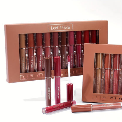 Lip Gloss Set 12pcs Long-Lasting Moisturizing Waterproof - High Color Payoff Non-Stick Non-Fading Formula for All Skin Tones - Hydrating Glossy Lip Makeup for All-Day Wear - Perfect Holiday Gift Set