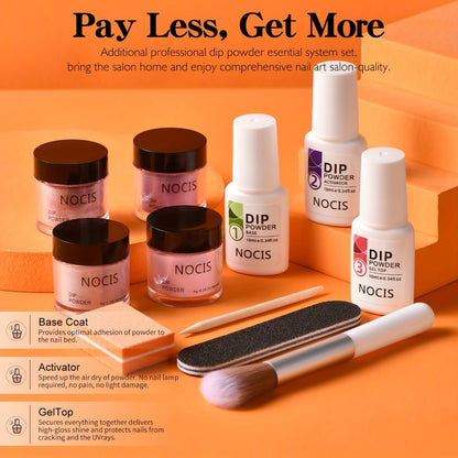 Dip Powder Nail Kit 4 Colors Nude Pink Glitter with Base Top Coat Activator All-in-One Beginner Starter Set French Nail Art Manicure Salon