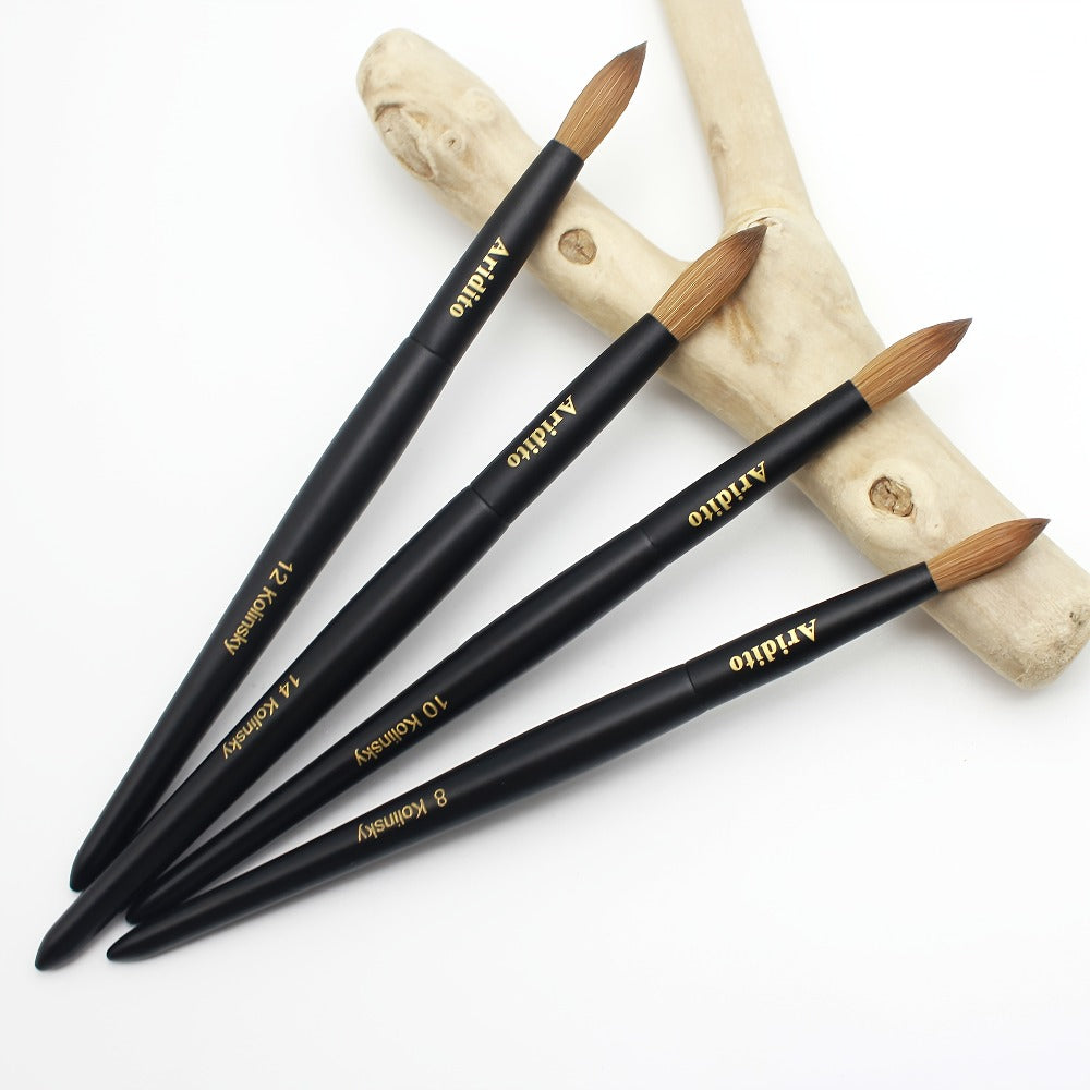 Aridito Kolinsky Round Head Acrylic Nail Art Brush Black Wooden Handle For Professional Manicure Home Salon(#8, #10, #12, #14)