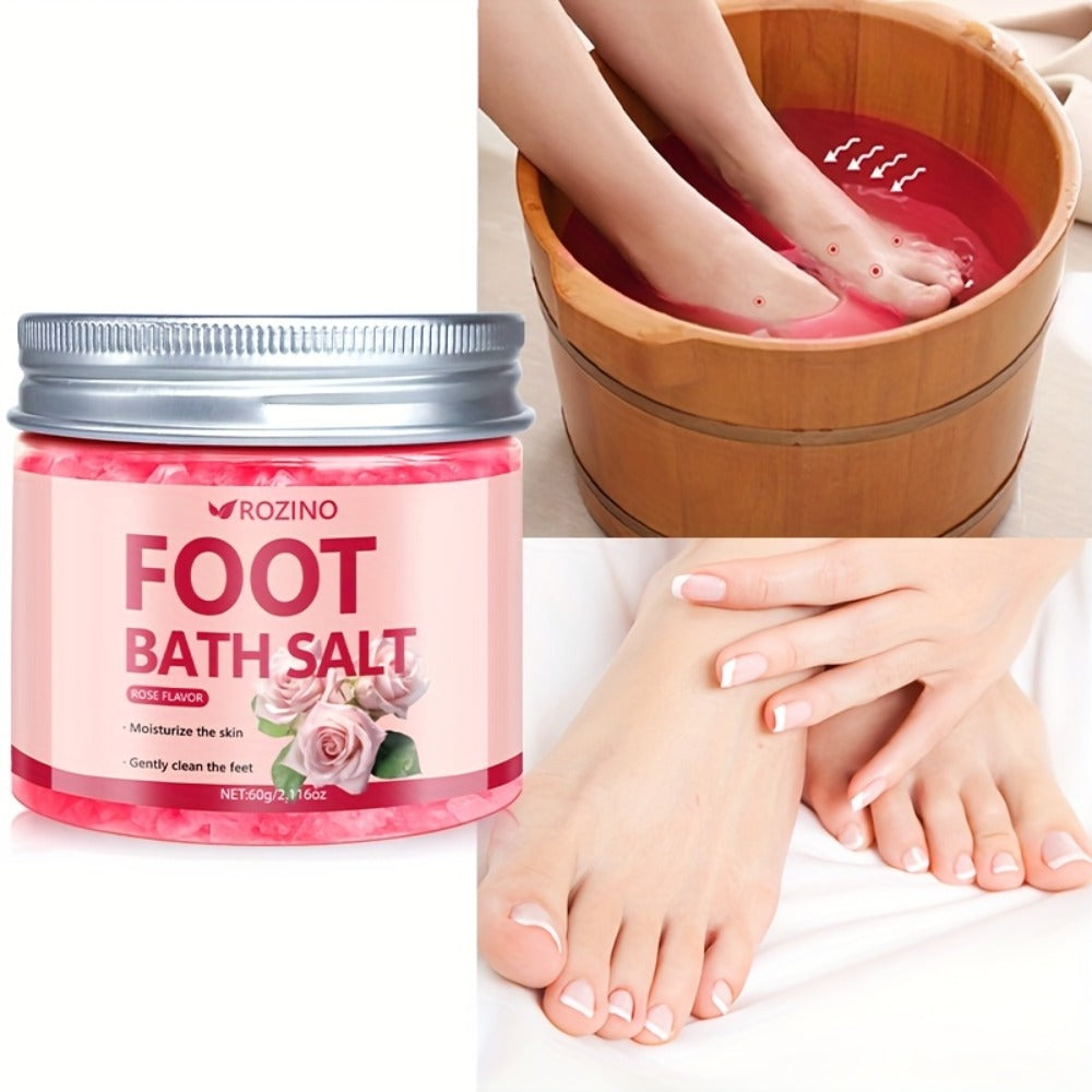 [ROZINO Foot Bath Salt] 60g ROZINO Foot Bath Salt - Hypoallergenic Sea Salt, Moisturizing & Cracked Heels, 20-Min Relaxing Soak for Dry Feet, Post-Exercise & Bedtime Routine, Oceaninspired Design