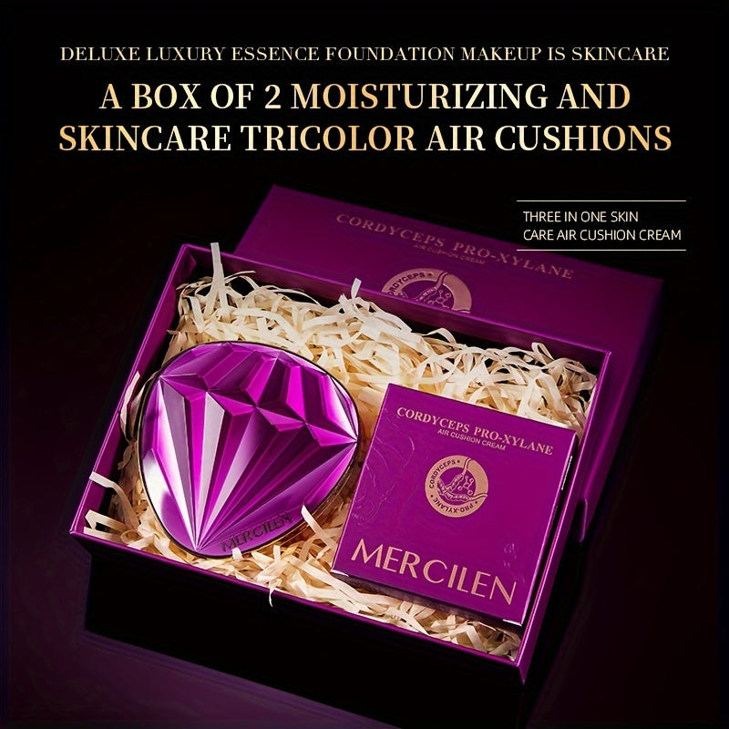 MERCILEN Aqua Flawless BB Cream - 15G*2, Tri-Color Nourishing Air Cushion Foundation with Plant Squalane, Moisturizing & for All Tones with Plant Squalane