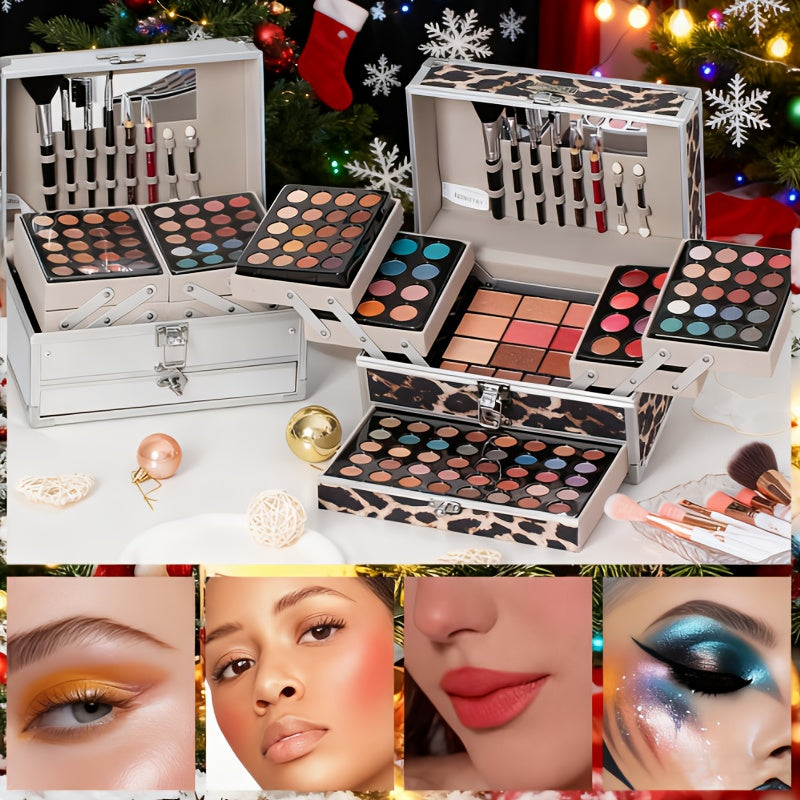 Silvery Multi-functional Makeup Kit, Premium Gift Box With Makeup Tools, Mirror, Lipstick, Eyeshadow, Blush, Portable & Long-Lasting In Multiple Shades, Suitable For Beginners, Teenagers, Perfect Gift For Valentine'S Day/Carnival/Back To School