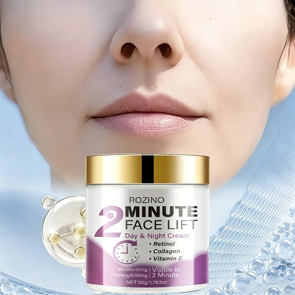 2-Minute Face Lift Day and Night Cream - Protein Lift and Firming Face Cream with Retinol, Protein, Turmeric, Hyaluronic Acid and Vitamins C and E - Moisturizing and Smooth, Suitable for All Skin Types - Alcohol Free