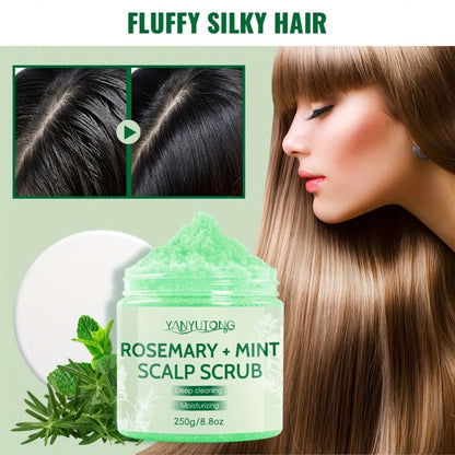 Scalp Scrub with Massage Brush — Rosemary & Mint Deep Cleansing Hair Scrub, 250g, Removes Buildup & Purifies Scalp for All Hair Types Including Oily, Dry & Color-Treated
