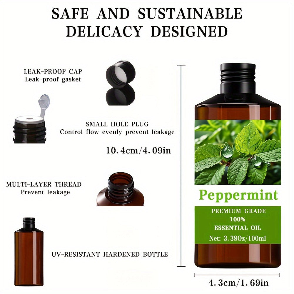Peppermint Essential Oil, 100ml/3.38 Fl.Oz, 100% Pure & Natural Care Grade For Nail, Hair & Skin Care, Massage, Moisturizing Massage Essential Oil For Men & Women, Meditation Gift, Perfect Christmas Gift