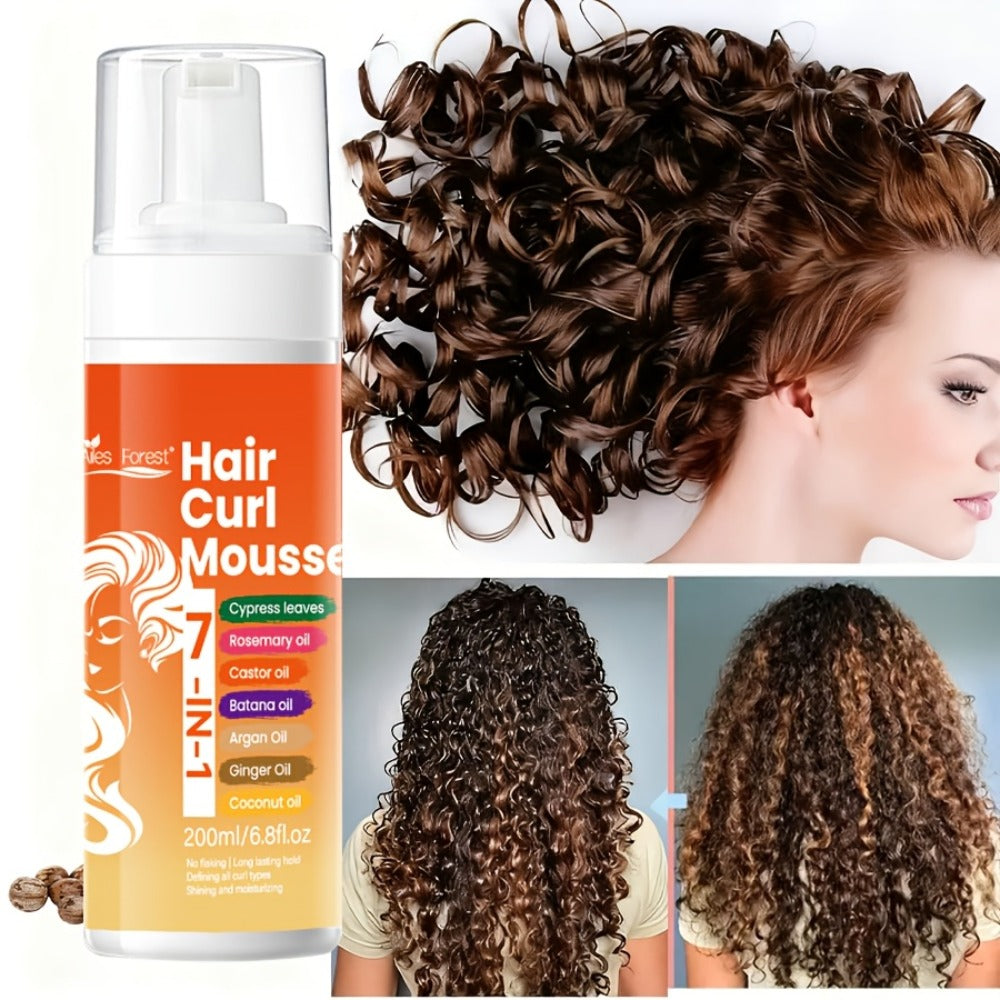 Curly Hair Foam Mousse 200ml | Moisturizing & Smoothing Curl Defining Styling Agent | Natural Fluffy Elastic Curls for Men & Women | All Hair Types 6.76oz