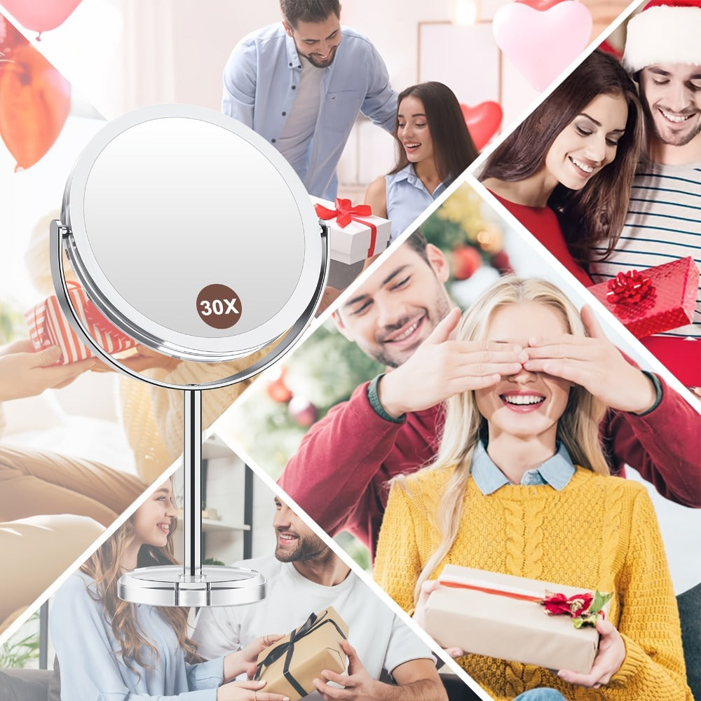 Elegant 30X Makeup Mirror with Detachable Design, Dual-Sided 1X/30X, Vanity Mirror with 360° Rotation, Chrome-Finished Stainless Steel Frame, Professional Makeup Accessories, Portable for Travel & Home Use, Ideal Gift for Wedding, Birthday, Mom Gifts