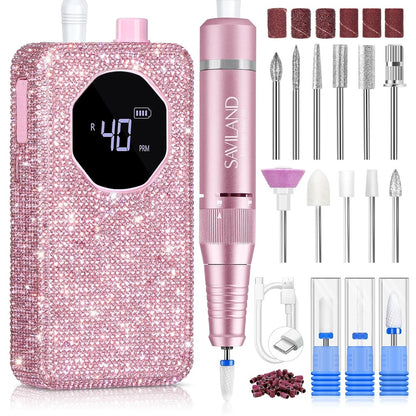 Professional Nail Drill 40000 RPM Rechargeable Electric Nail Drill Machine with 4000mAh Battery LCD Display Ceramic Drill Bits Sanding Bands for Acrylic Gel Nails Salon Home Use