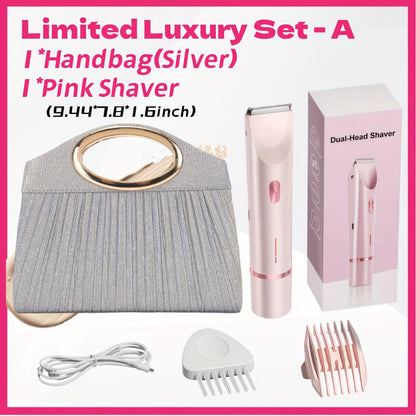 Bikini Trimmer for Women 2-in-1 Dual Head IPX7 Waterproof Electric Shaver - Body Hair Trimmer and Facial Hair Remover for Bikini Underarm Leg Arm Face 90-Min Battery USB Charge Pink