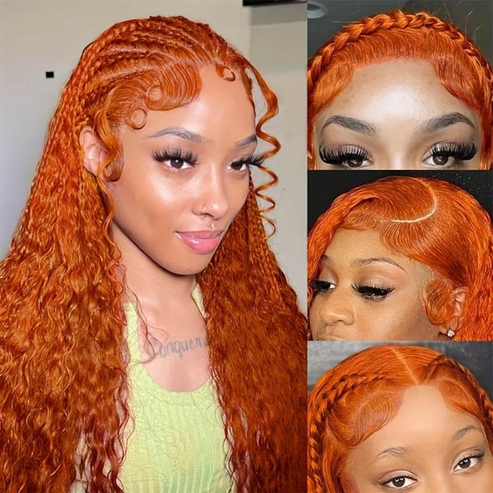 Lace Front Wig Human Hair 13x4 HD Lace Frontal Ginger Orange Straight Pre Plucked 180% Density 32 Inch Colored Wigs for Women