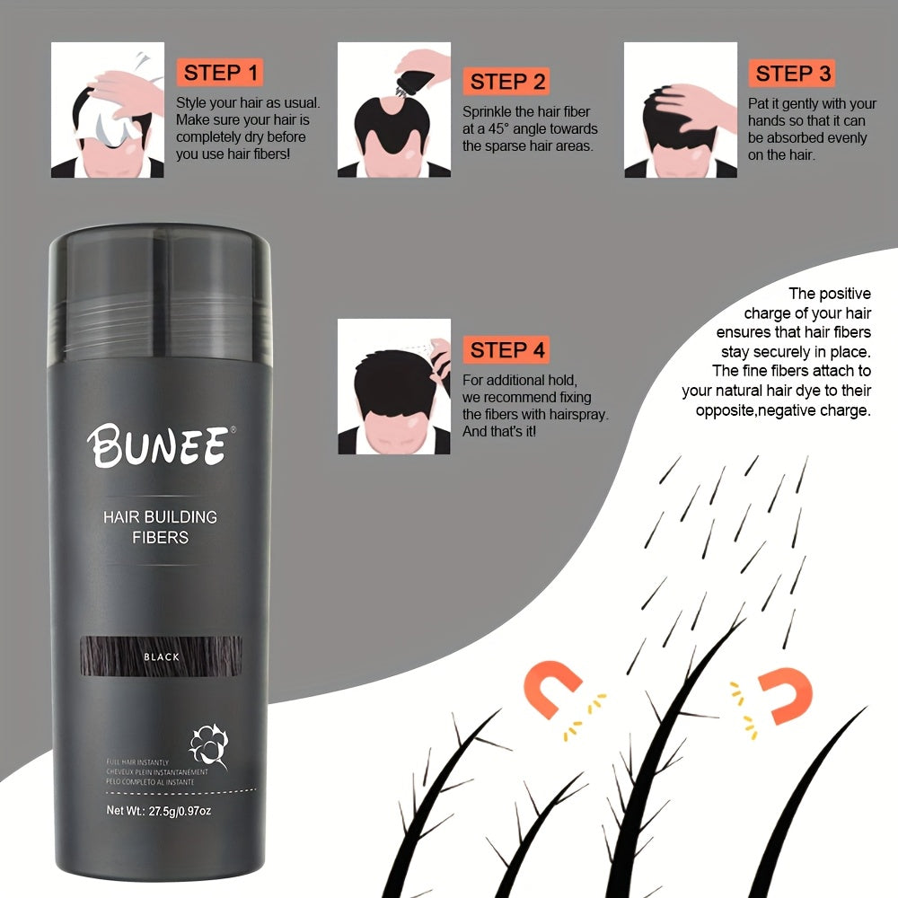 BUNEE Hair Building Fibers-Instant Thickening Powder for Thin Hair | Natural-Looking Volume & Density | Multi-Color Options to Match All Hair Shades | All-Day Hold, Washable & Non-Stain