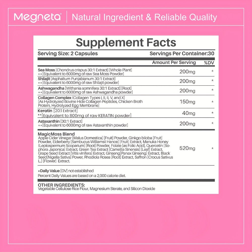 Megneta 20 in 1 Vitamins&Minerals, Women'S Supplement Plus with Sea Moss, Shilajit, Ashwagandha 200Mg Each, Special for Women, Energize by Daytime&Enjoy by Nighttime, 60 Capsules, 26, 671Mg Per Serving