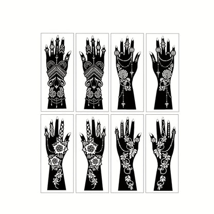 Temporary Tattoo Stencil Set 8pcs Hollow Floral Designs for Arms Hands Forearms Airbrush Spray Paint Flash Tattoo Kit Valentine Wedding Party Body Art Supplies
