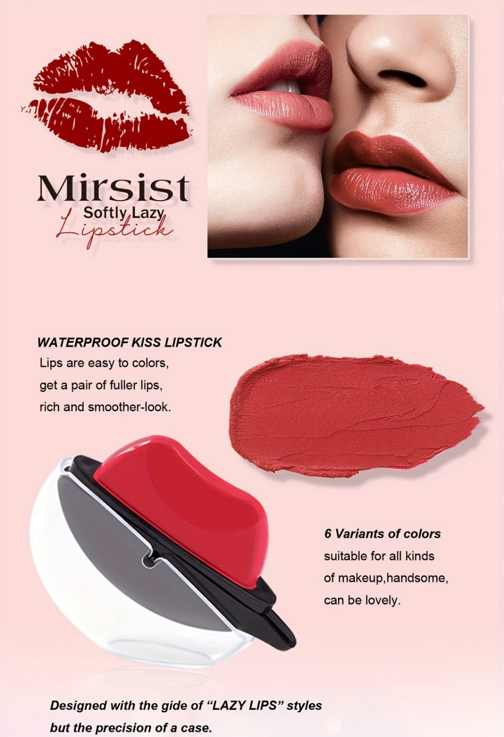 Lipstick Set 6pcs - Matte Color Changing Lip Shaped Lipstick with Jasmine Scent, Non-Fade Long-Lasting Formula, Multi-Shade Lip Makeup Gift Set for Women