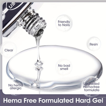 Clear Builder Gel HEMA-Free 5-in-1 2pcs 1.35oz — Nail Extension Strengthener Apex Construction Art Sealing & Repair | Soak-Off UV LED 28+ Days Chip-Proof Wear for Sensitive Skin Salon & Home Use