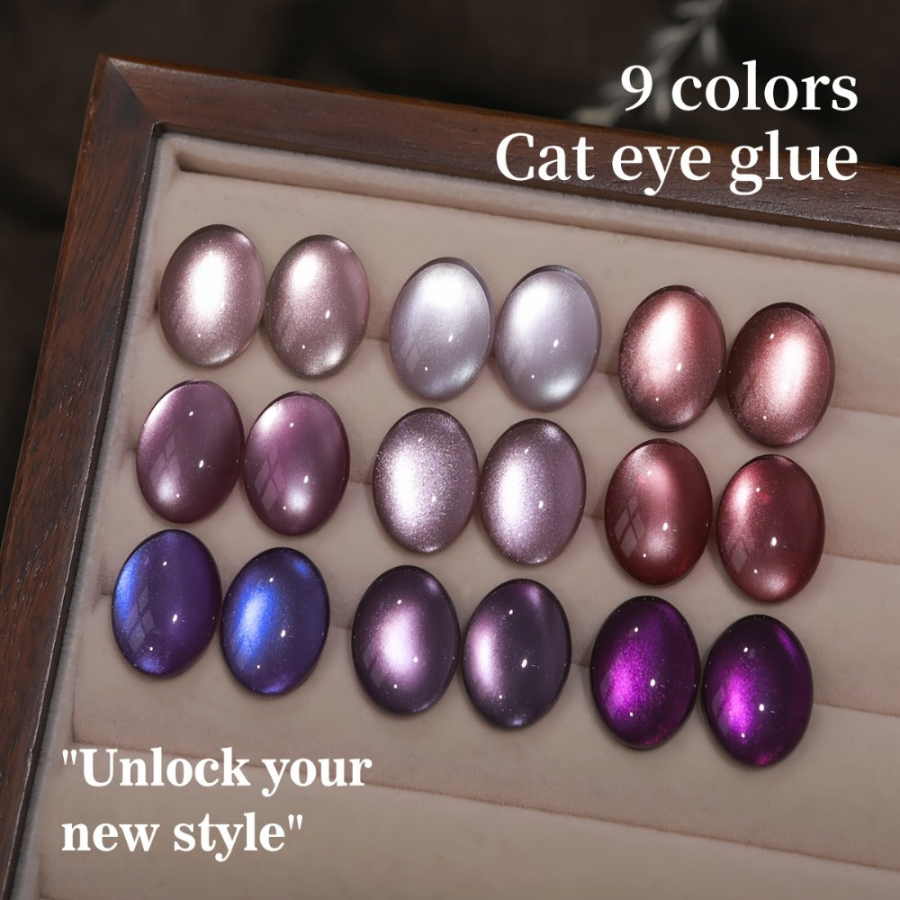 XEIJAYI 9pcs 0.51oz Purple Cat Eye Nail Polish Gel Gel Soak Off Nail Magnetic Gel Polish Nail Art DlY for Salon At Home-No Magnetic Stick Included for