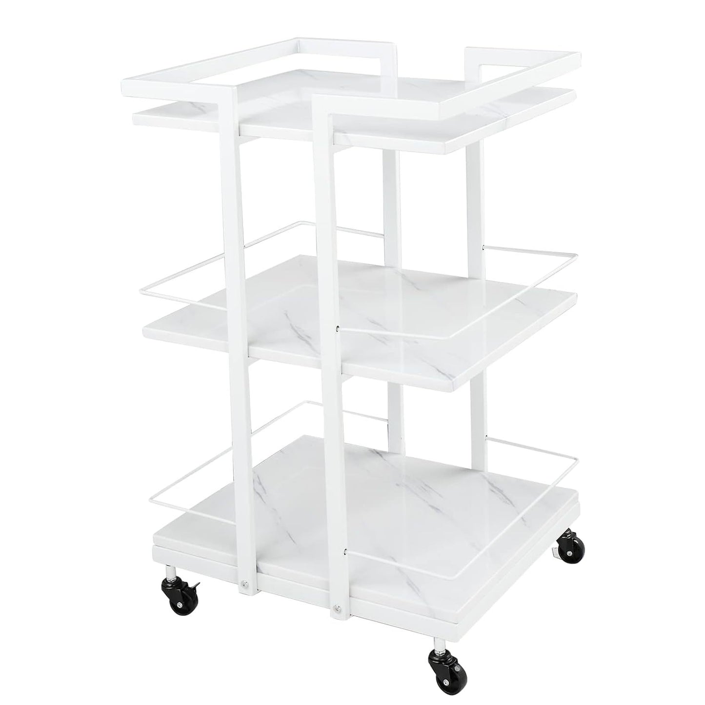 Salon Rolling Trolley Cart 3-Shelf with Lockable Wheels 130lbs per Shelf - Metal Frame Utility Cart for Esthetician, Spa, Tattoo, Massage & Manicure, Golden White Rose Gold Black