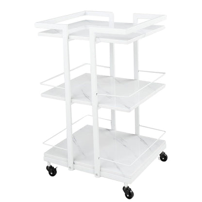 Salon Rolling Trolley Cart 3-Shelf with Lockable Wheels 130lbs per Shelf - Metal Frame Utility Cart for Esthetician, Spa, Tattoo, Massage & Manicure, Golden White Rose Gold Black
