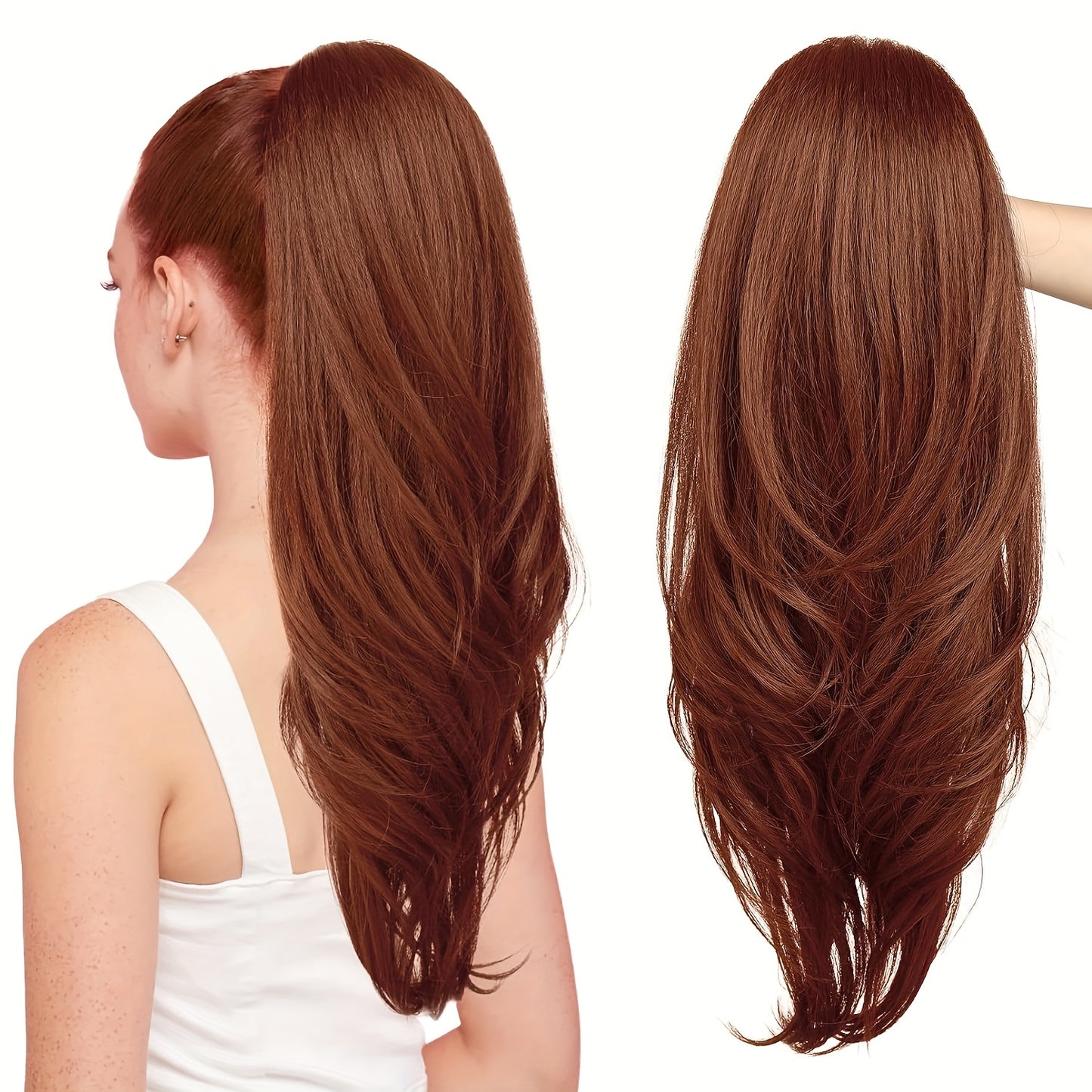 Drawstring Ponytail Extension for Women Synthetic Clip In Wrap Around Pony Tail Long Wavy Layered 26 Inch Blonde Brown Ash Brown Highlighted Multi Color No Glue No Heat