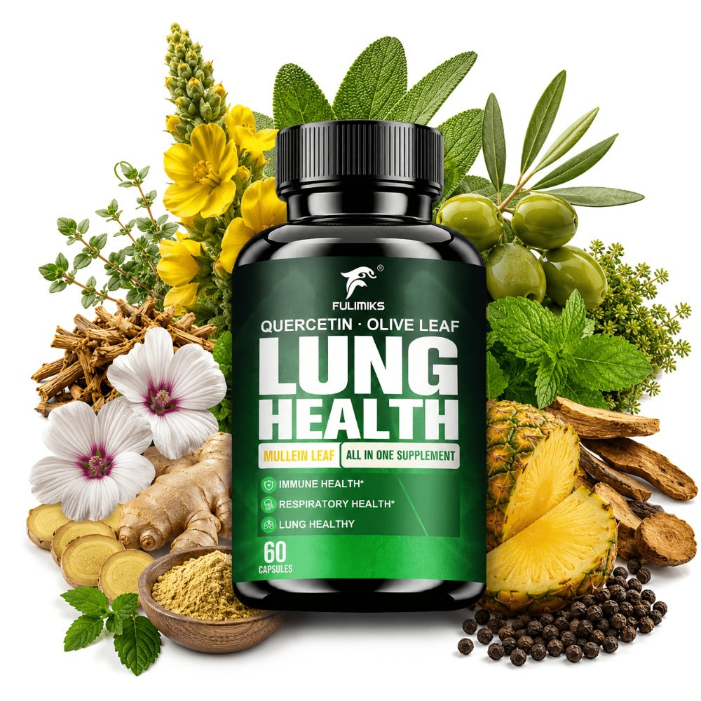 Lung Health Supplement Capsules, with Mullein Leaf, Olive Leaf Extract, for Respiratory & Lung Health, Immune Support, Day & Night Use, Family Wellness Gift