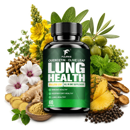 Lung Health Supplement Capsules with Mullein Leaf & Olive Leaf Extract for Respiratory Support, Immune Health, Airway Comfort, Day & Night Use, 60 Capsules
