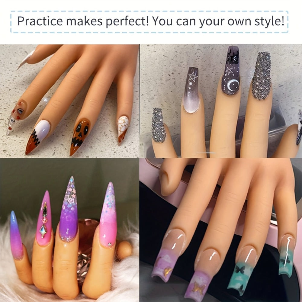 Nail Art Practice Hand Model with a Small Desktop Stand, Suitable for Beginners to Practice Nail Art, Training Practice Glove Set