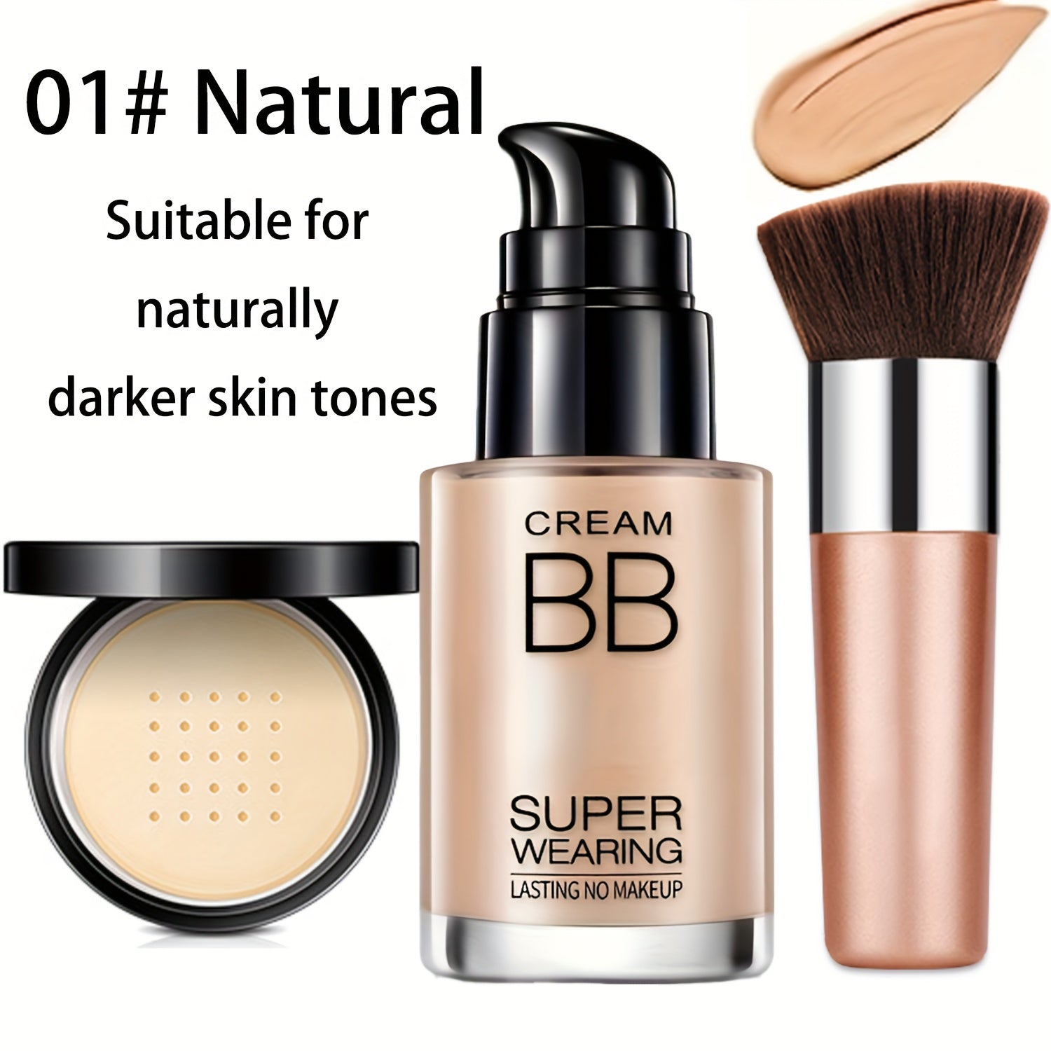Flawless Face Makeup Kit- BB Cream & Makeup Powder & Brush, Includes Full Coverage Foundation, Moisturizing BB Cream, Waterproof Loose Setting Powder, Brush And Makeup Sponge, Hydrating Formula for All Skin Types | Ideal Halloween & Christmas Gifts