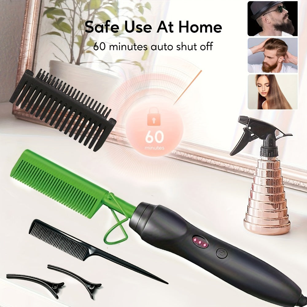 Hot Comb Hair Straightener, Electric Comb, Portable Travel Anti-Burn Beard Straightener Press Comb Ceramic Curler Flat Curler