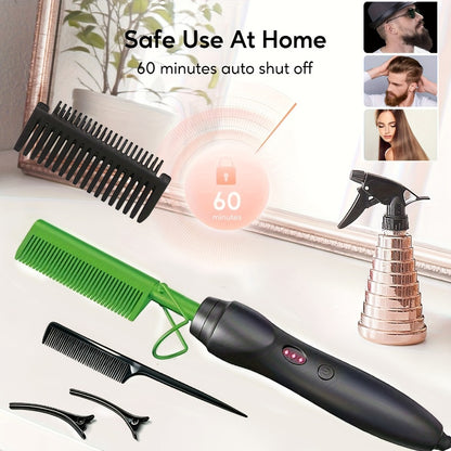 Hot Comb Hair Straightener Electric Ceramic – Portable Travel Anti-Burn Press Comb for Hair & Beard Straightening – Pink, Gold, Black, Gradient, Avocado Green