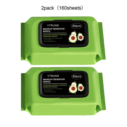 Makeup Remover Wipes Avocado & Squalane - Deep Cleansing Hypoallergenic Moisturizing Disposable Face Wipes for All Skin Types, Travel-Friendly 80 Sheets Per Pack