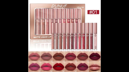 Lip Makeup Set 12pcs — Lipstick, Lip Gloss & Lip Oil, Matte & Glass Lips, Waterproof Long-Lasting Berry Shades, Moisturizing Non-Greasy Formula, Perfect Holiday Gift