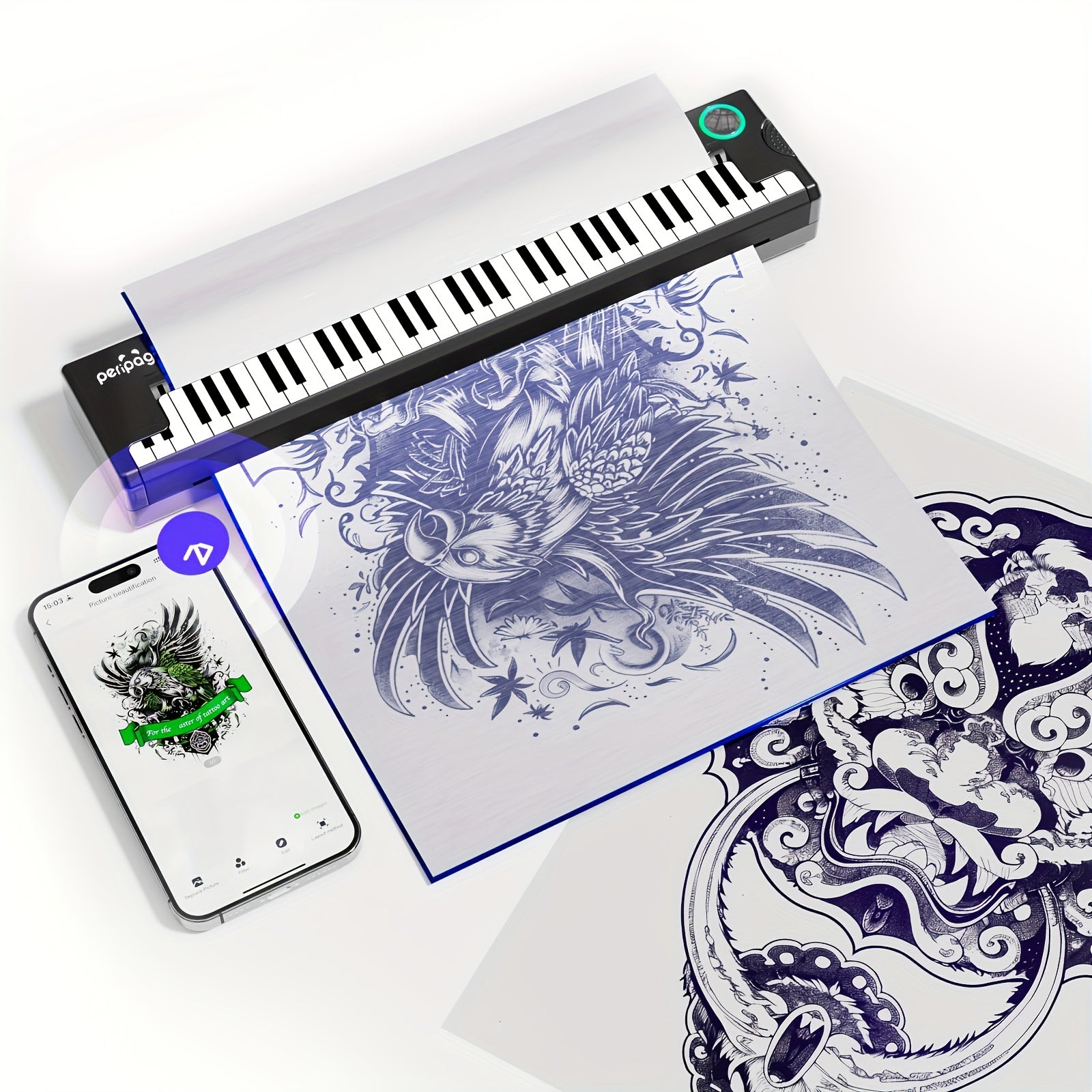 Peripage Thermal Tattoo Paper, Fast Imaging, Ink-Free And Suitable for A4 Size Tattoo Machine, High Definition Printing, a Good Helper for Tattoo Artists