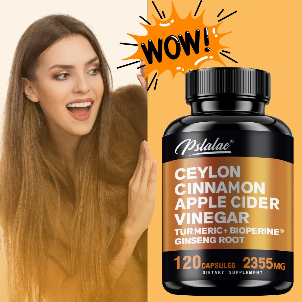 Ceylon Cinnamon - Apple Cider Vinegar, Turmeric, Bioperine, Ginseng Supplement, Supports Overall Health - 120pcs