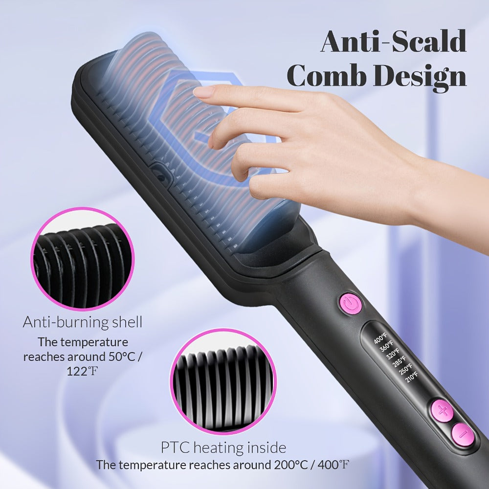 Hair Straightener Brush with Six Temperature Settings, Ionic Hair Straightening Brush Flat Iron for Women, Anti-Scald Straightening Comb Fast for Home Salon, Precise Temperature Control And Heats Up Fast, Christmas, Santa, Happy Holidays