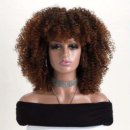 Afro Kinky Curly Wig Synthetic Short 16 Inch — 18 Colors, Heat Resistant, Elastic Net Cap, Women's Fashion Wig for Daily Wear, Cosplay, Party & Music Festival